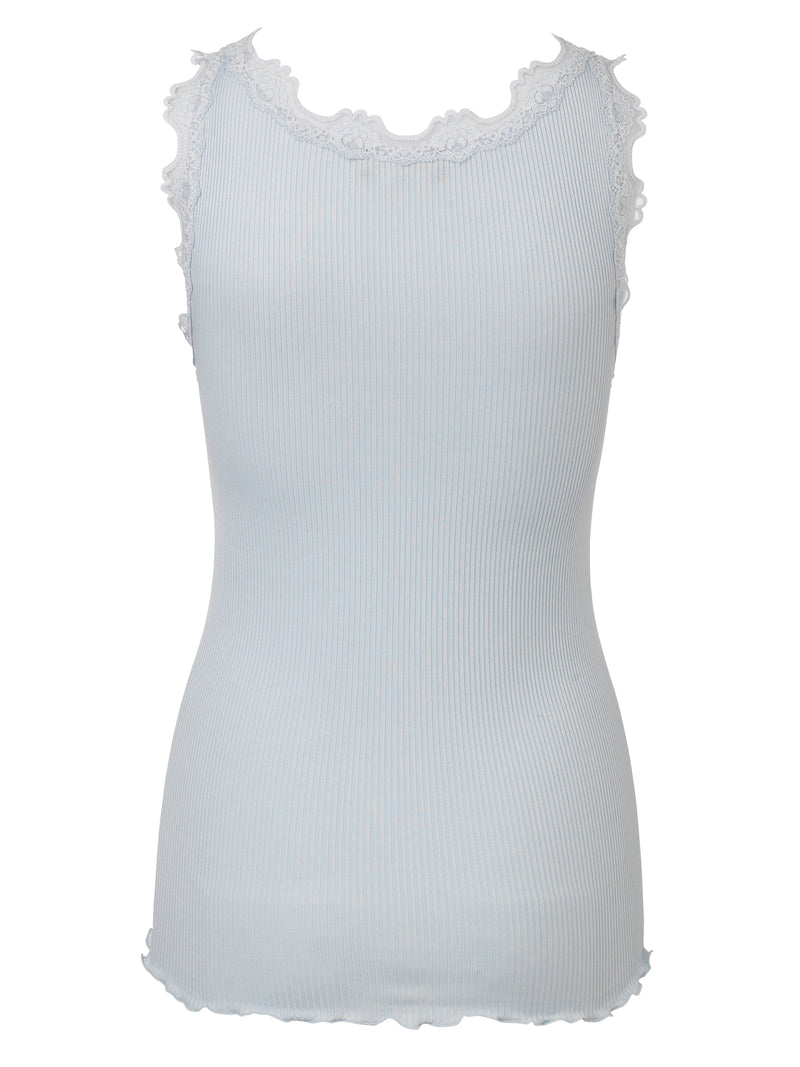 BABETTE CLASSIC SILK TOP WITH LACE - HEATHER SKY