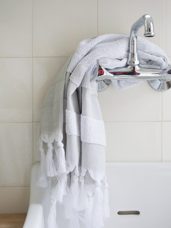 SMALL HAMMAM TOWEL WITH TERRY CLOTH GREY-BEIGE