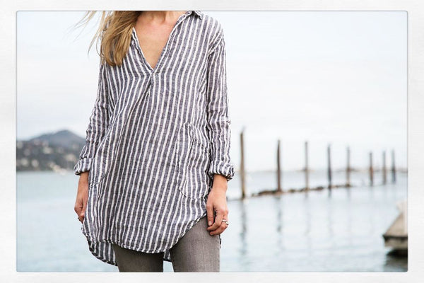 TETON LINEN TUNIC in STRIPED DENIM