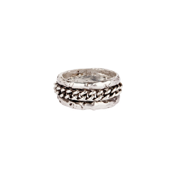 STERLING SILVER RING - TRIPLE BAND WITH CHAIN