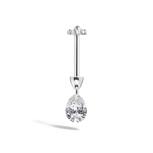 4mm FLOATING PEAR DIAMOND Threaded CHARM in White Gold